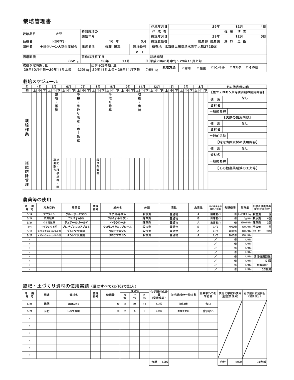 平成29年 栽培管理書（トヨホマレ）