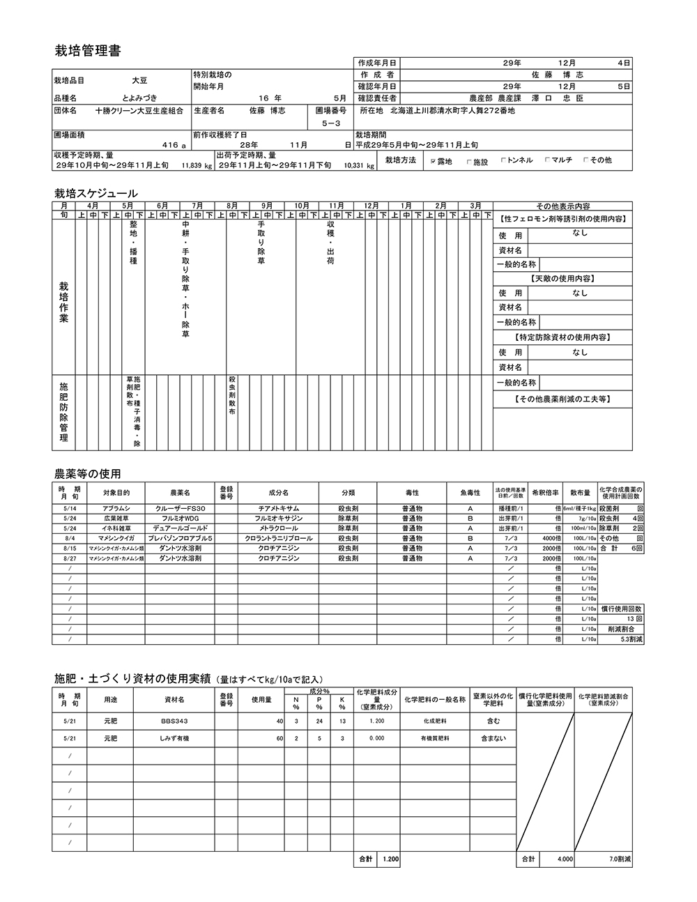 平成29年 栽培管理書（とよみづき）